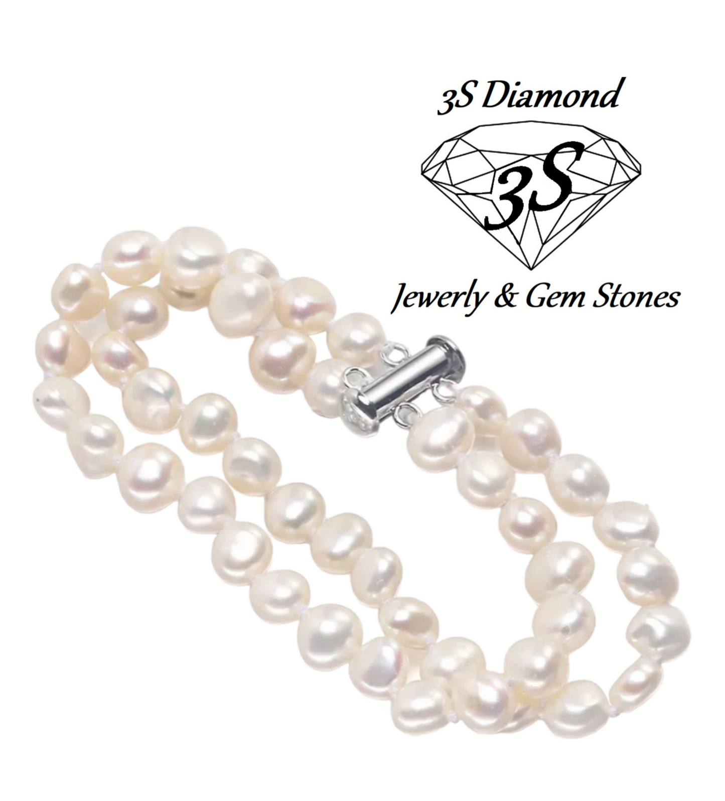 18k white gold bracelet and 2 rows of 8 mm natural Australian pearls