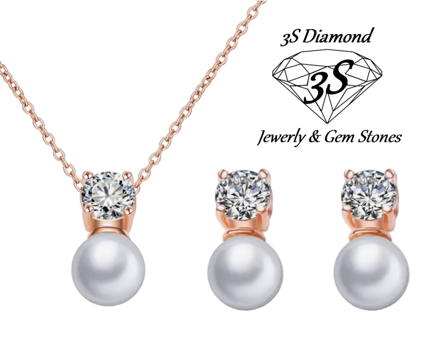 complete set of necklace and earrings with natural white pearl and 0.30ct natural diamonds color E VVS1