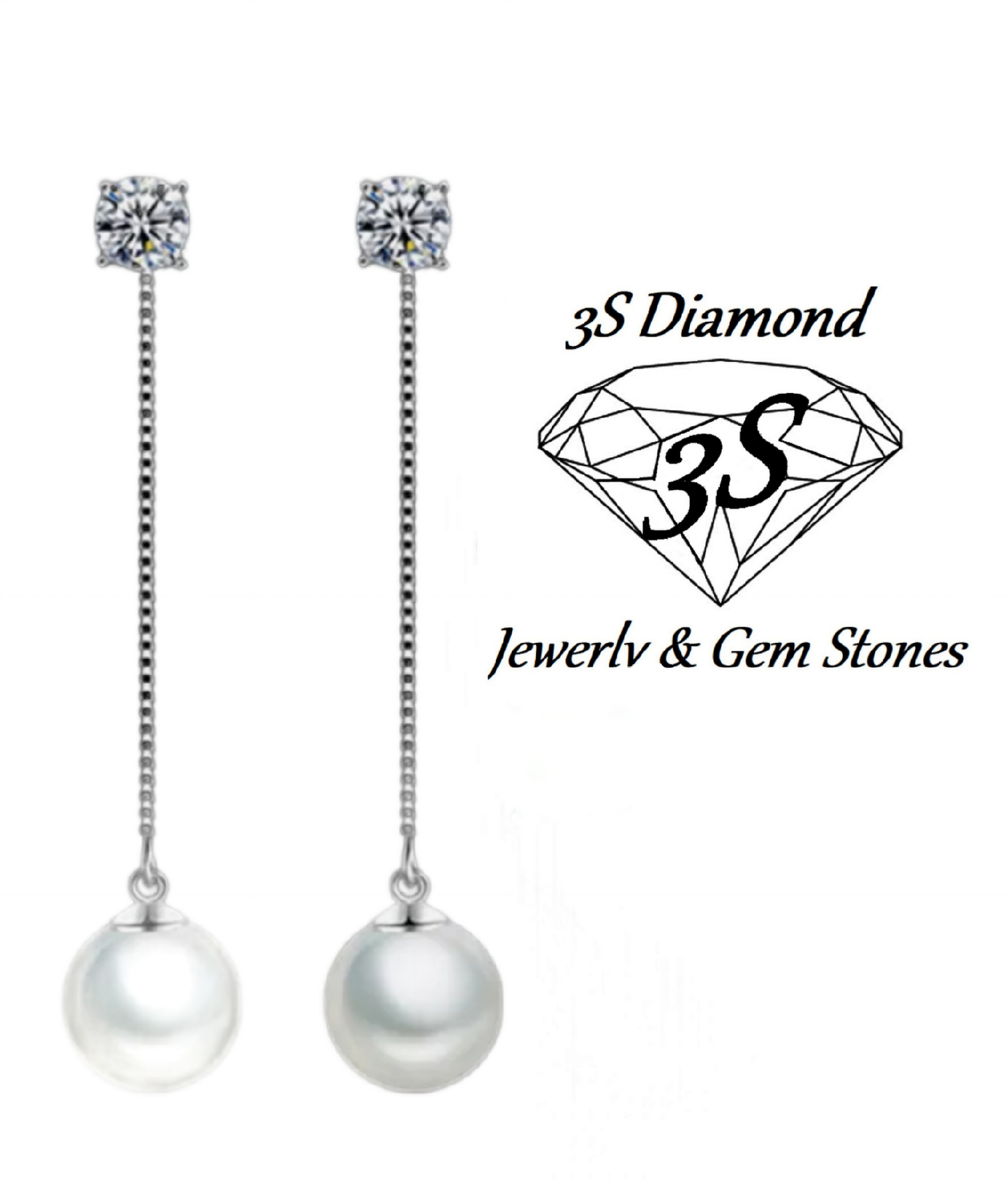 light point earrings in 18k white gold and 2 natural diamonds 0.20ct with 9mm Australian pearls