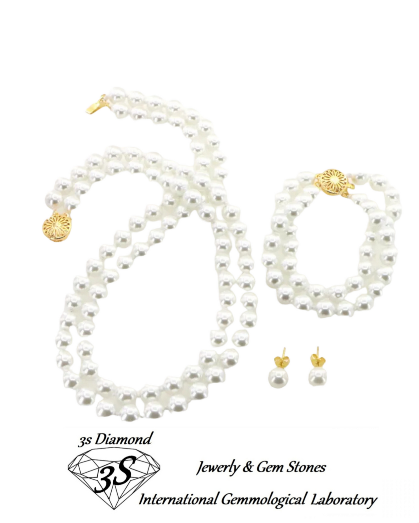 complete set of natural white Australian pearl in 18k 750 gold necklace bracelet and earring