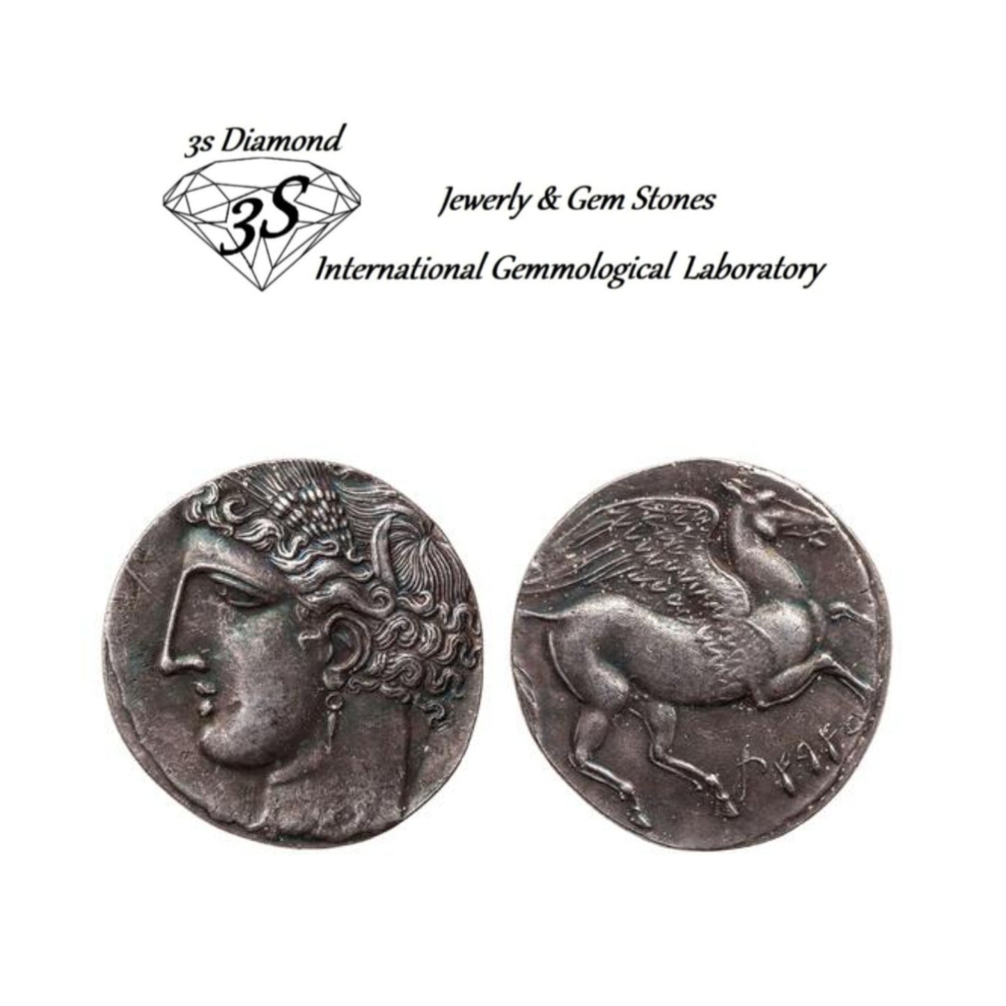 monete antico greco argento 999,9 ,raffigurato tanit e alato pegasus 5 shekel 264-260 B.C