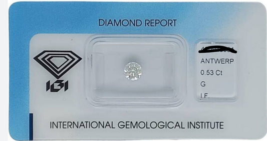 diamante certificato IGI Taglio brillante 0,53ct G IF