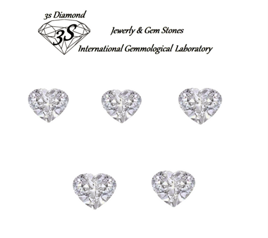 5 pièces diamant taille coeur naturel 0,30ct couleur D VVS1