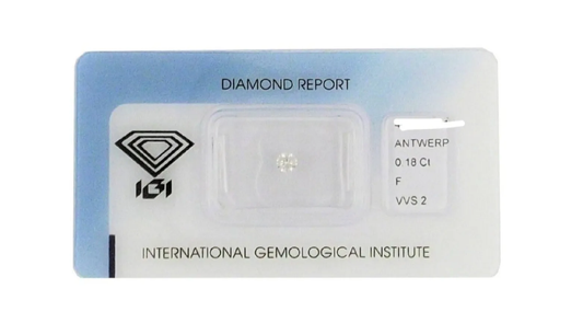 IGI certified natural diamond 0.18 ct color F VVS2