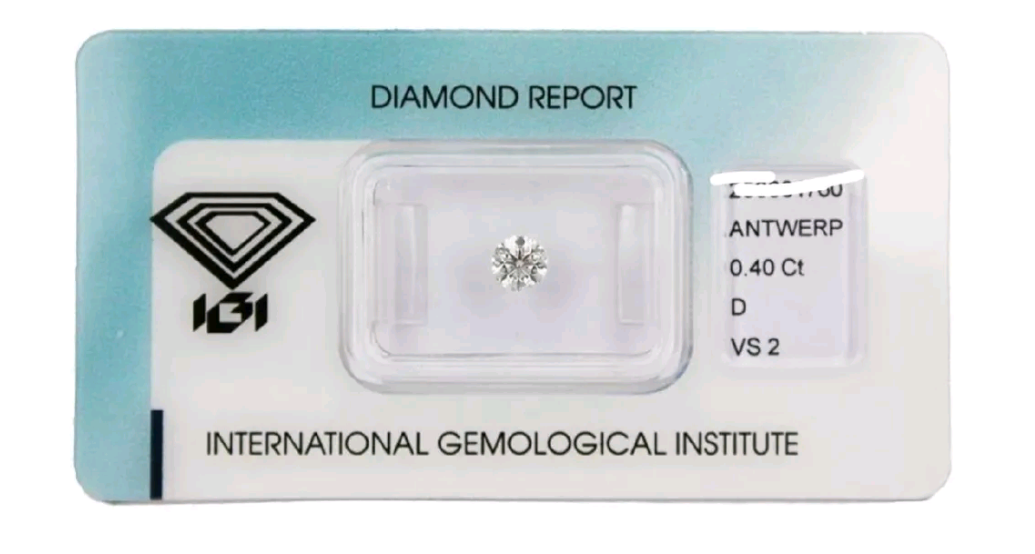 Diamante naturale certificato IGI 0,40 ct D VS2