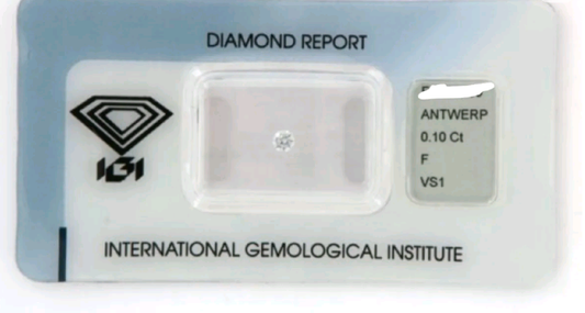 Diamante naturale certificato IGI 0,10 ct F VS1