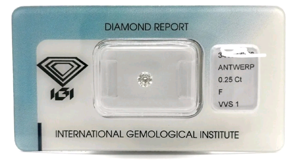 Diamante naturale certificato IGI 0,25 ct F VVS1