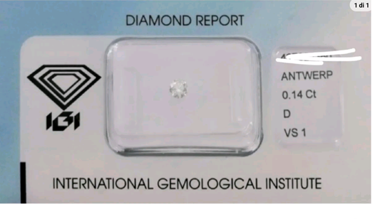 Diamant naturel certifié IGI 0,14 ct D VS1