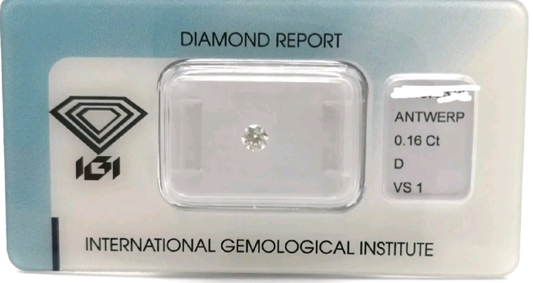 IGI certified natural diamond 0.16 ct D VS1