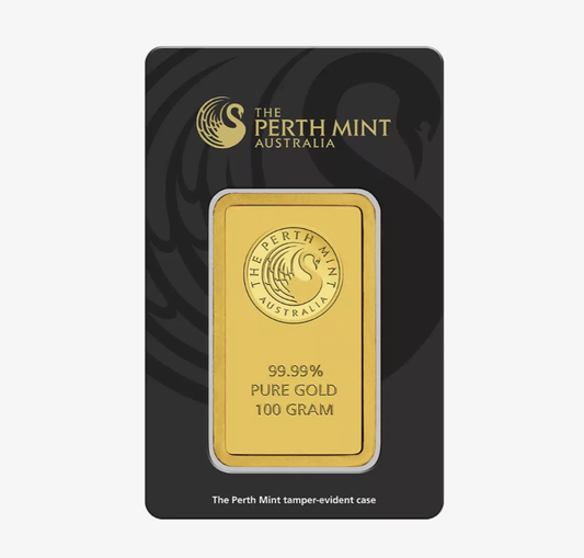 Lingot d'or pur 24 carats 100 grammes (perth mint) Australie pour investissement