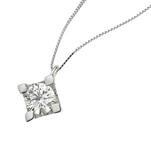 Pendentif point lumineux carré certifié ANTWERP HRD en or blanc 18 carats et diamants naturels 0,20 ct