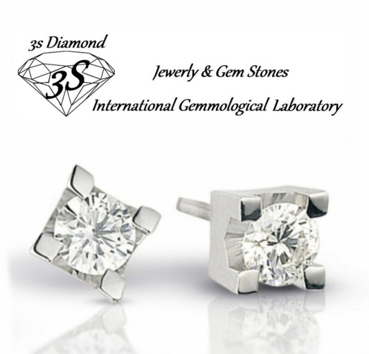 Boucles d'oreilles 1 pièce à point lumineux carré en or blanc 18 carats et diamants naturels 0,15 ct