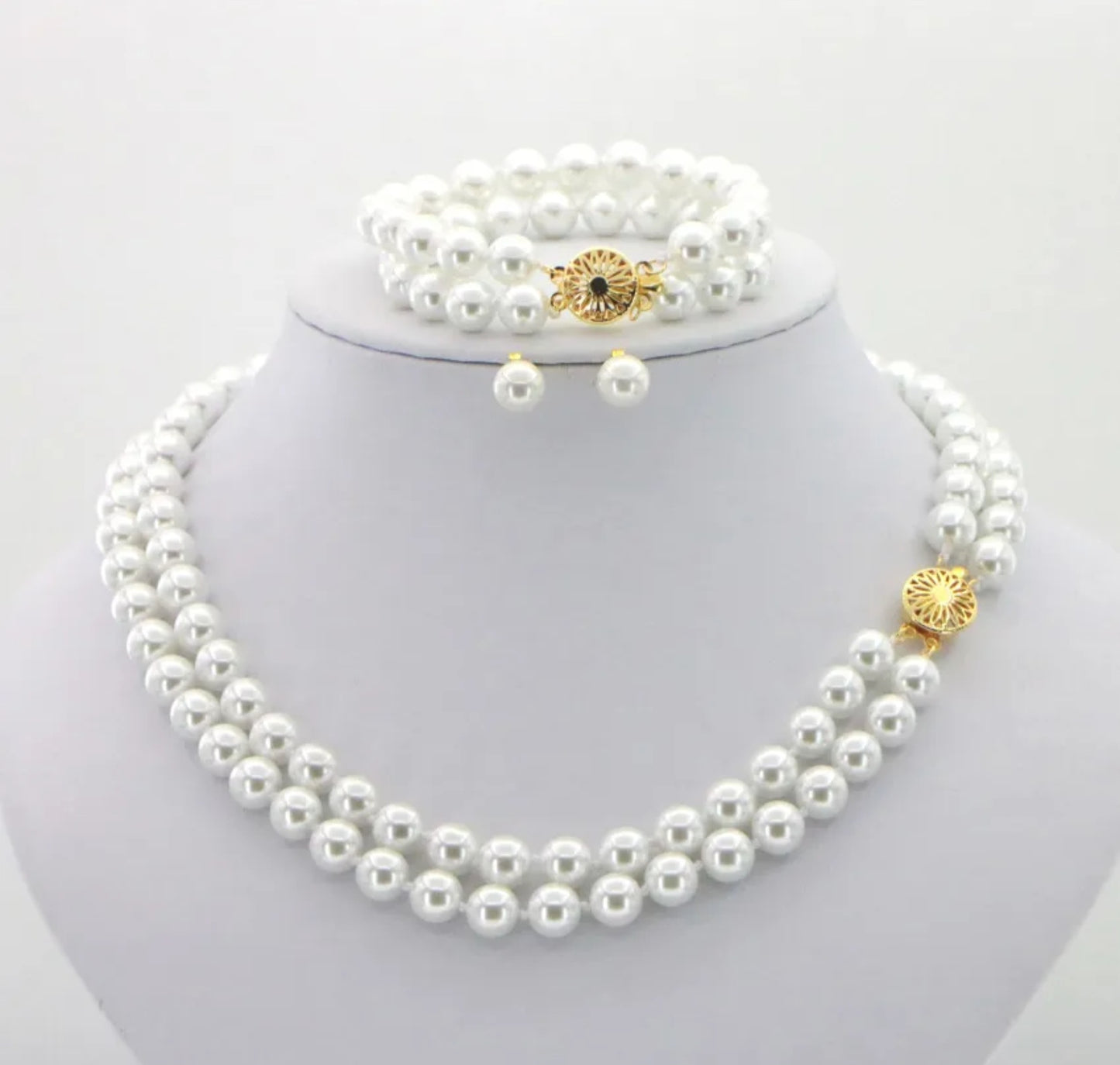 complete set of natural white Australian pearl in 18k 750 gold necklace bracelet and earring