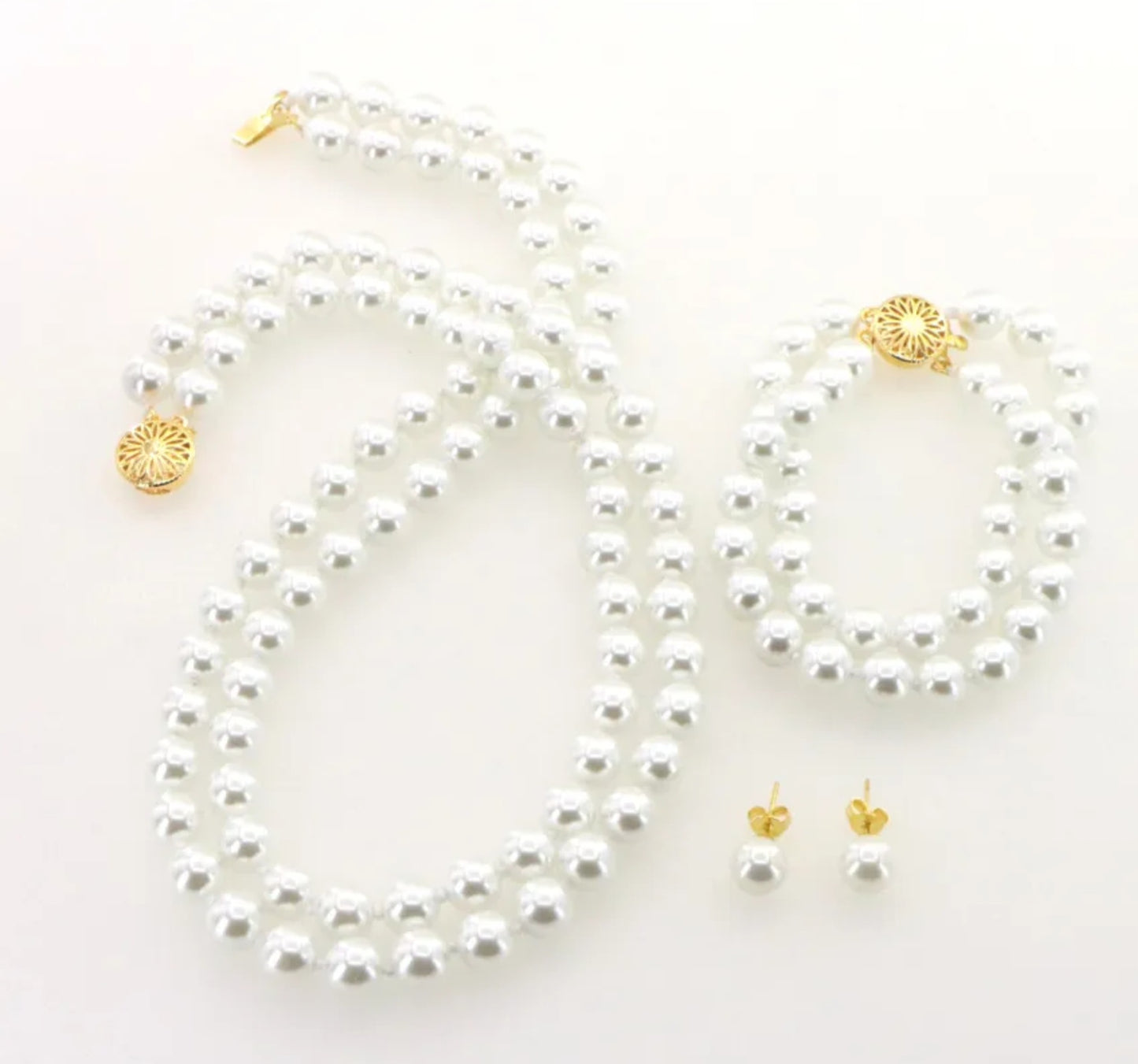 complete set of natural white Australian pearl in 18k 750 gold necklace bracelet and earring