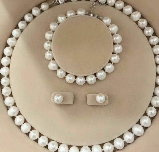 set completo con perla naturale bianche collana bracciale e orecchino in oro 18k 750