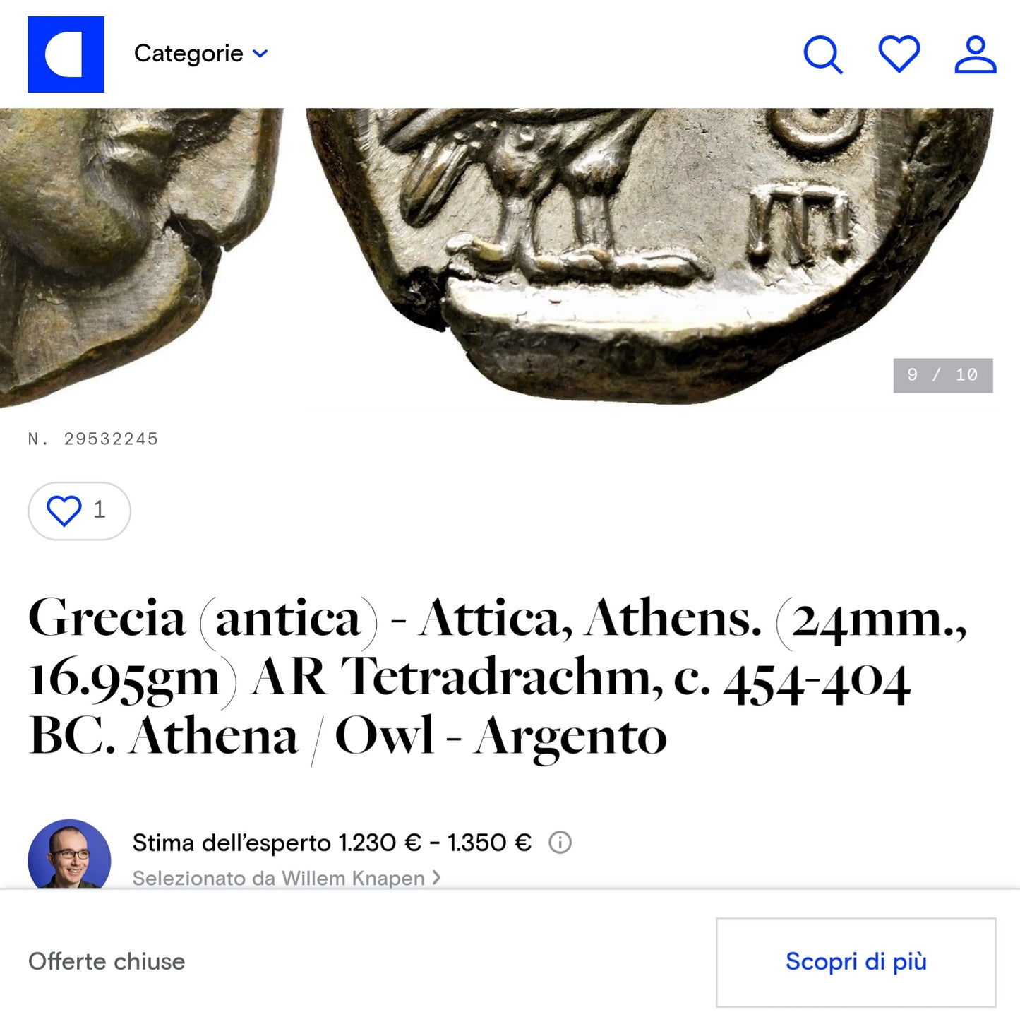 Antico moneta d'argento 999,9  grecia,attica attens Atena 454-404 BC