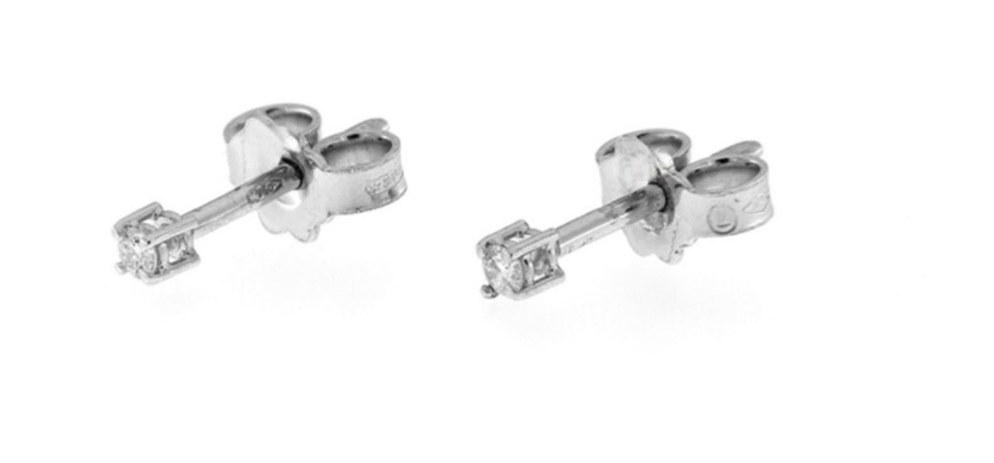 Boucles d'oreilles point lumineux certifiées HRD en or blanc 18 carats et 2 diamants naturels 0,09ct