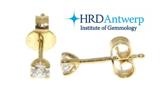 HRD certified light point earrings in 18k yellow gold and 2 natural diamonds 0.25ct