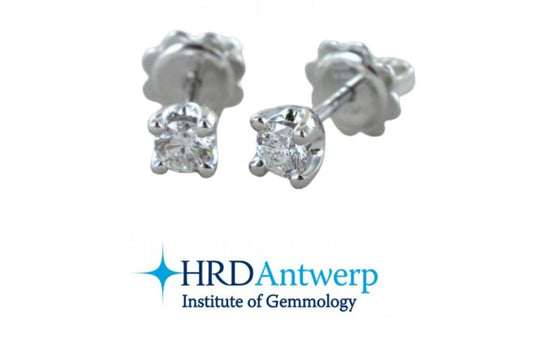 Boucles d'oreilles point lumineux certifiées HRD en or blanc 18 carats et 2 diamants naturels 0,41 ct