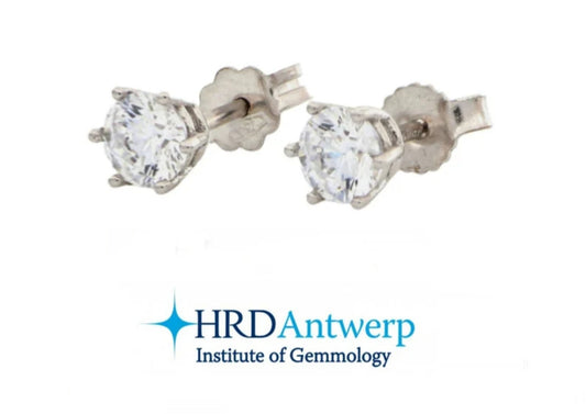 HRD certified 6-claw light point earrings in 18k white gold and 2 natural diamonds 0.42 ct