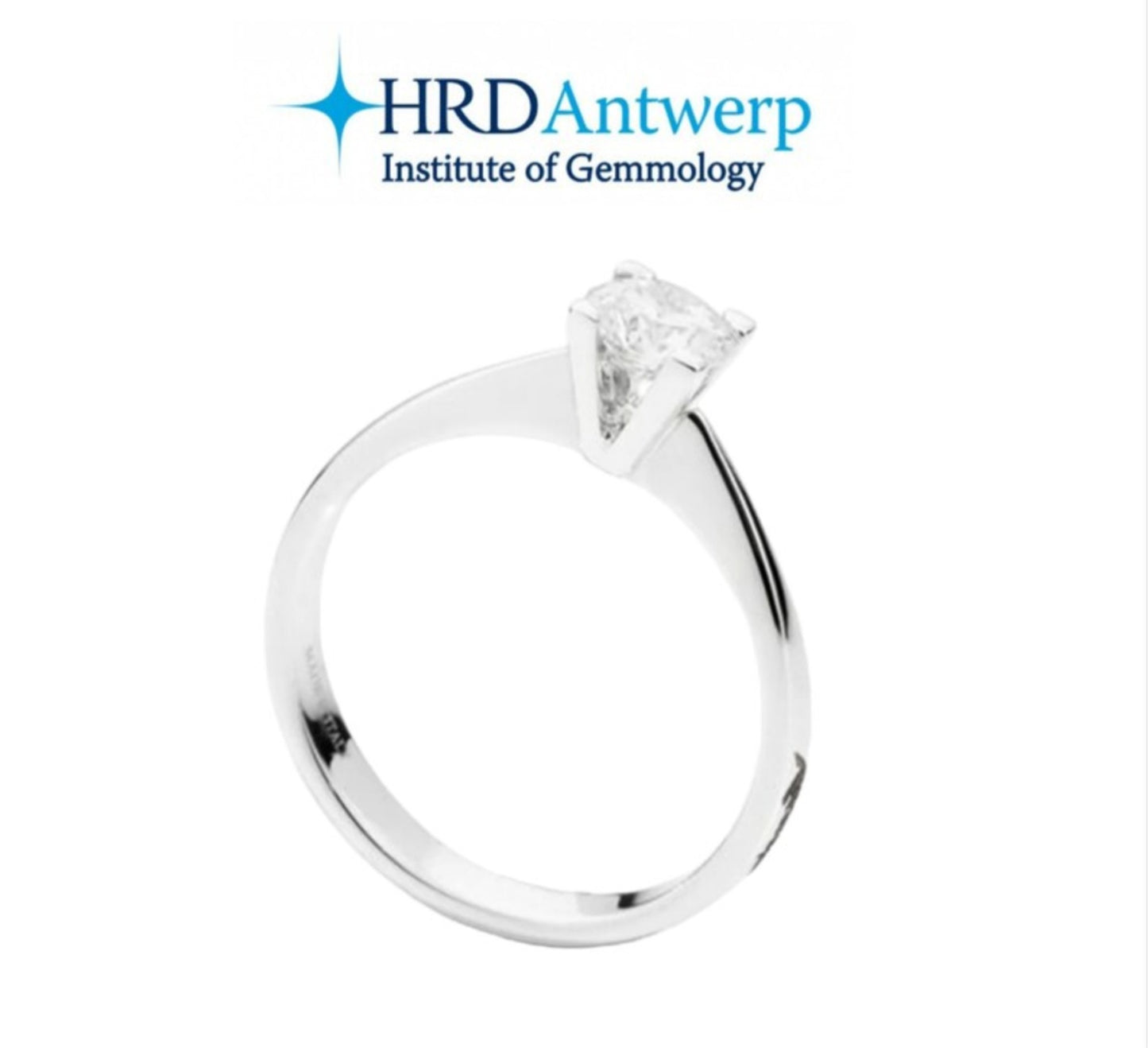 HRD certified solitaire ring in 18k white gold and central natural diamond 0.34ct