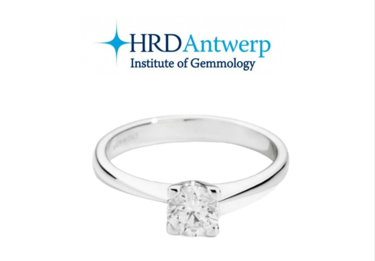 Bague solitaire certifiée HRD en or blanc 18 carats et diamant naturel central 0,34 ct