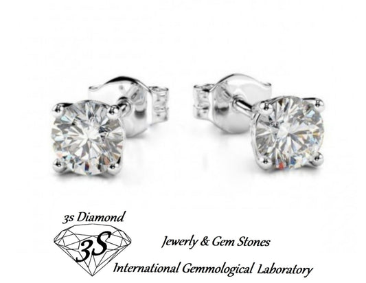 Boucles d'oreilles point lumineux certifiées HRD en or blanc 18 carats et 2 diamants naturels 0,80 ct