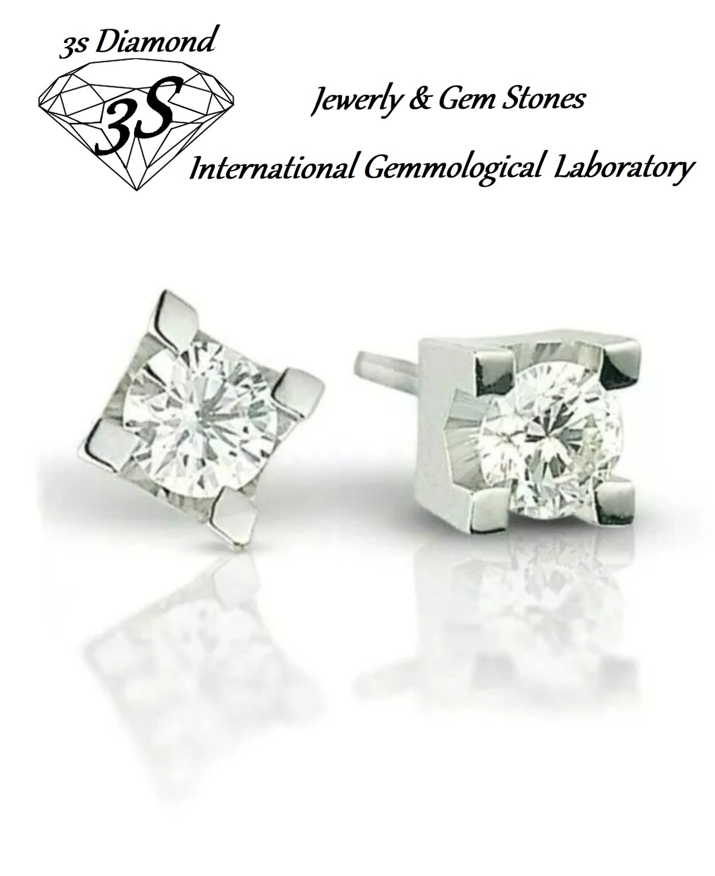 square light point earrings in 18k white gold and 2 natural diamonds 0.50ct