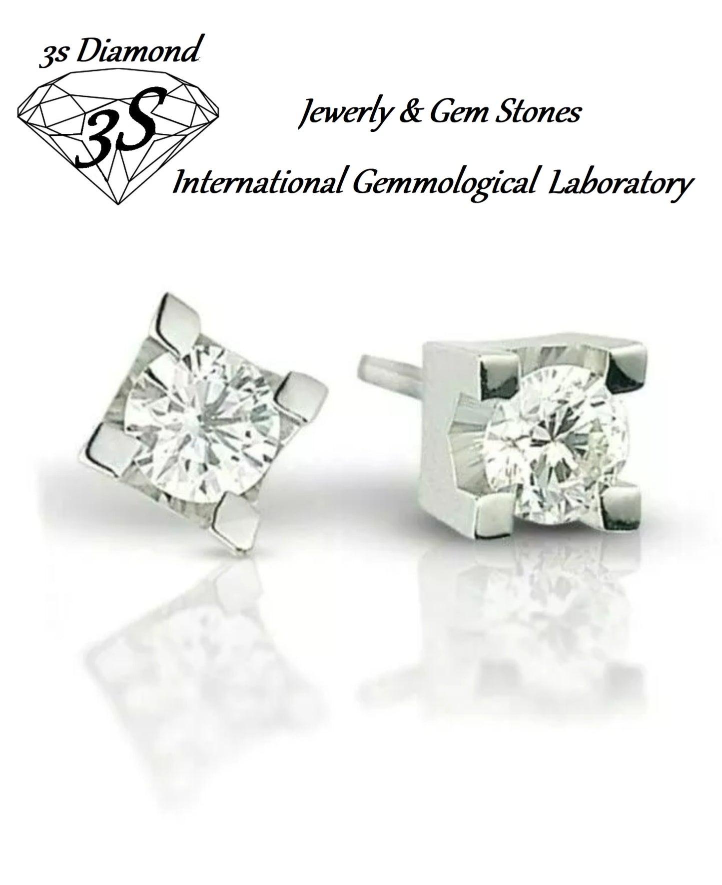 square light point earrings in 18k white gold and 2 natural diamonds 0.50ct