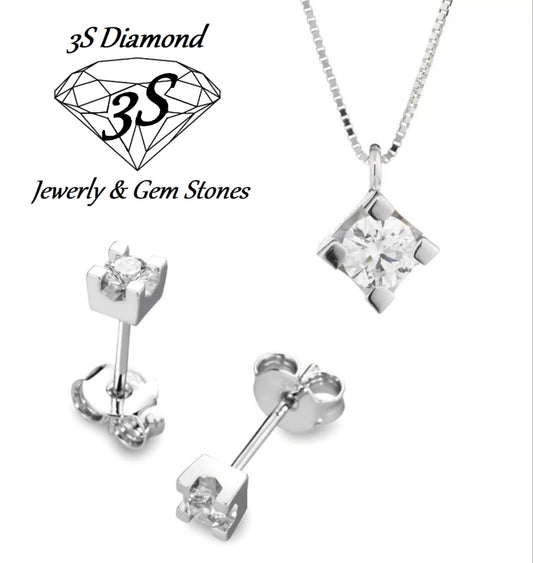 complete set of light point pendant and earrings in 18k 750 gold and natural diamonds 1.05 ct color D VVS1